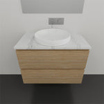 Timberline Nevada Plus wall hung vanity with white round above counter basin and marble-look top, front view