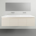 Timberline Rockford wall hung vanity with white Dolomite basin top, light woodgrain finish, front view