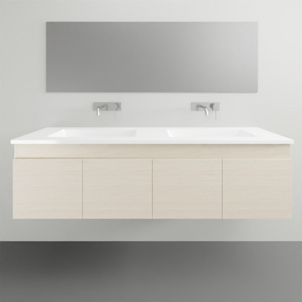 Timberline Rockford wall hung vanity with white Dolomite basin top, light woodgrain finish, front view