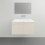 Timberline Rockford wall hung vanity with white basin top, light oak finish, front view