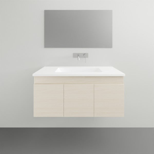 Timberline Rockford wall hung vanity with white Dolomite basin top in light timber finish, front view