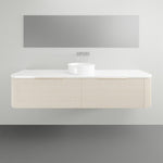 Timberline Santos Apollo wall hung vanity with fluted beige front, white top and round above counter basin