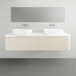 Timberline Santos Dockland wall hung vanity in light woodgrain with white top and twin above counter basins