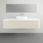 Timberline Santos Dockland wall hung vanity with fluted curved front, white above counter basin and white top
