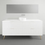 Timberline Sutherland House Deco floorstanding vanity in white with Art Deco drawer fronts and angled metal legs