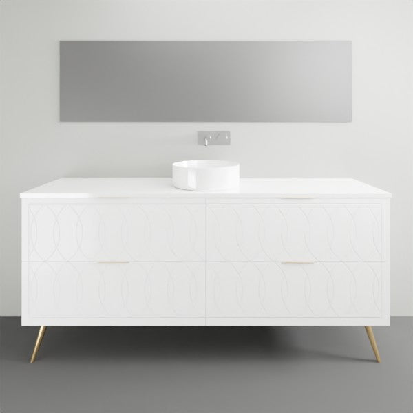 Timberline Sutherland House Deco floorstanding vanity in white with Art Deco drawer fronts and angled metal legs