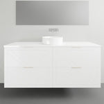 Timberline Sutherland House farmhouse wall hung vanity in white, 1800mm, with centre basin and double drawers