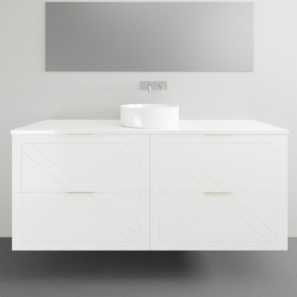Timberline Sutherland House farmhouse wall hung vanity in white, 1800mm, with centre basin and double drawers