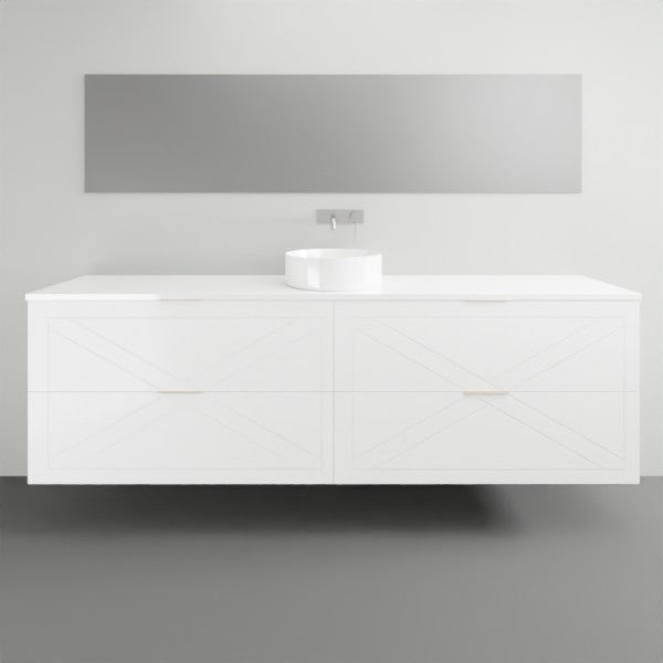 Timberline Sutherland House white wall hung vanity with double drawers and round basin in bathroom setting