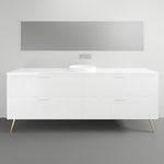 Timberline Sutherland House Regency freestanding vanity in white with gold legs and round basin, front view