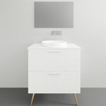 Timberline Sutherland House Regency floor-standing vanity in white with gold legs and round white basin