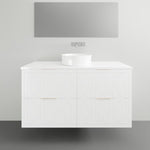 Timberline Sutherland House Regency wall hung vanity in white with centre bowl and carved drawer fronts