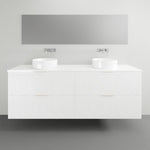 Timberline Sutherland House Regency wall hung vanity in white, with two round above-counter basins and wall-mounted taps