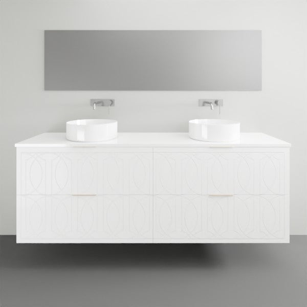 Timberline Sutherland House Regency wall hung vanity in white, with two round above-counter basins and wall-mounted taps