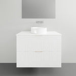 Timberline Sutherland House Regency wall hung vanity in white with centre bowl basin, front view