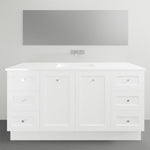 Timberline Victoria white floor standing vanity with Alpha ceramic top, classic shaker profile and single basin, front view