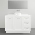 Timberline Victoria floor standing vanity in white with silksurface top and round above basin, front view