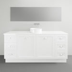 Timberline Victoria floor standing vanity in white, with Silksurface top and above basin, front view