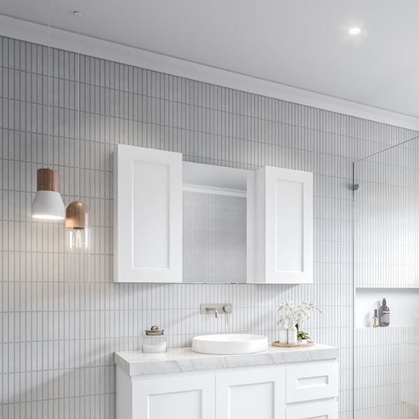 Timberline Victoria white shaving cabinet, wall-mounted mirrored bathroom cabinet with two doors, above vanity