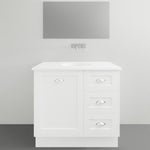 Timberline Victoria 1200mm white floor standing vanity with under counter basin, front view in bathroom setting