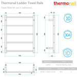 Thermogroup Thermorail non-heated round 5-bar towel rail technical drawing, polished stainless steel, 630 x 800mm