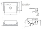 Caroma Urbane II semi recessed basin technical drawing, rectangular white 500mm basin with dimensions and fixing details