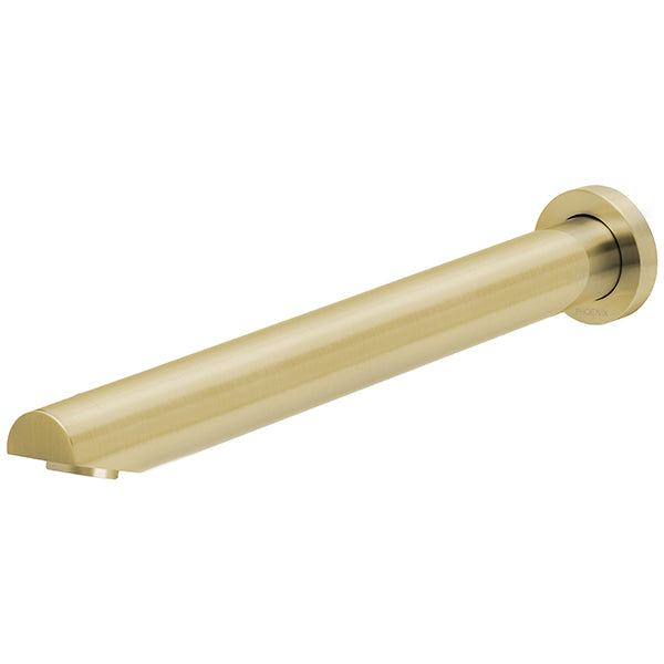 Phoenix Vivid angled wall bath outlet in brushed gold, 300mm reach, wall-mounted tap spout
