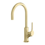 Phoenix Vivid Slimline oval sink mixer with 160mm gooseneck in brushed gold, side lever on white background