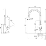 Phoenix Vivid Slimline oval sink mixer technical drawing in brushed gold, showing 160mm gooseneck and side/front dimensions