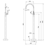 Technical drawing of Phoenix Vivid Slimline oval floor-mounted bath mixer in brushed gold, with dimensions shown