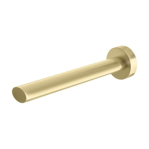 Phoenix Vivid Slimline oval basin/bath outlet in brushed gold, slim round spout with wall mount