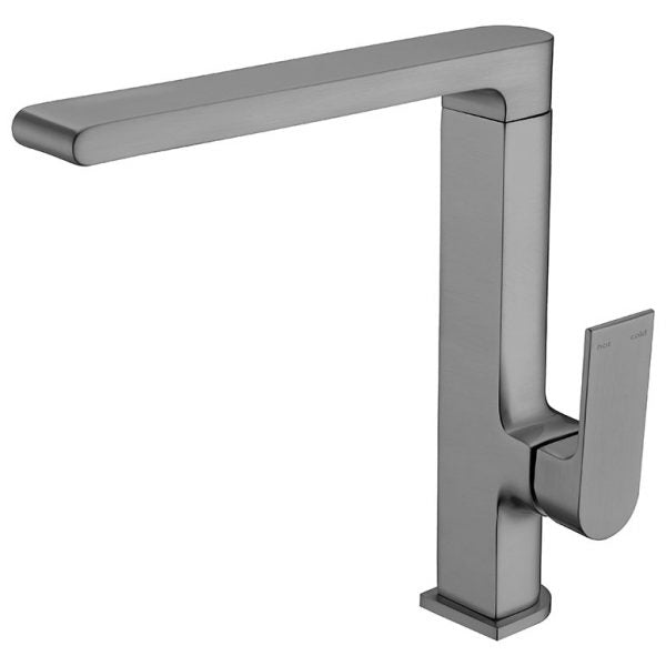 Nero Bianca kitchen mixer tap in gunmetal grey, modern square profile with single lever handle