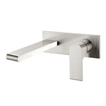 Nero Bianca brushed nickel wall basin/bath mixer with rectangular spout and rounded lever handle