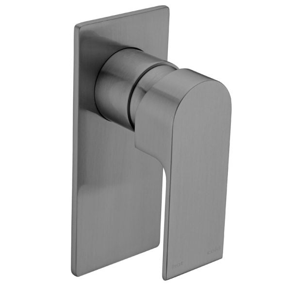 Nero Bianca shower mixer in gun metal, wall-mounted with rectangular backplate and single lever handle