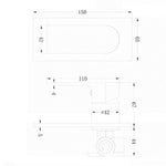 Technical drawing of Nero Bianca shower mixer in gun metal, showing front and side views with dimensions 150mm, 110mm, 65mm and 42mm.