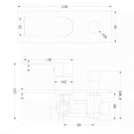 Technical drawing of Nero Bianca shower mixer with divertor in gun metal, showing front and side views with dimensions.