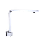 Nero Square swivel shower arm in chrome, wall-mounted with square up-swept profile and threaded end on white background
