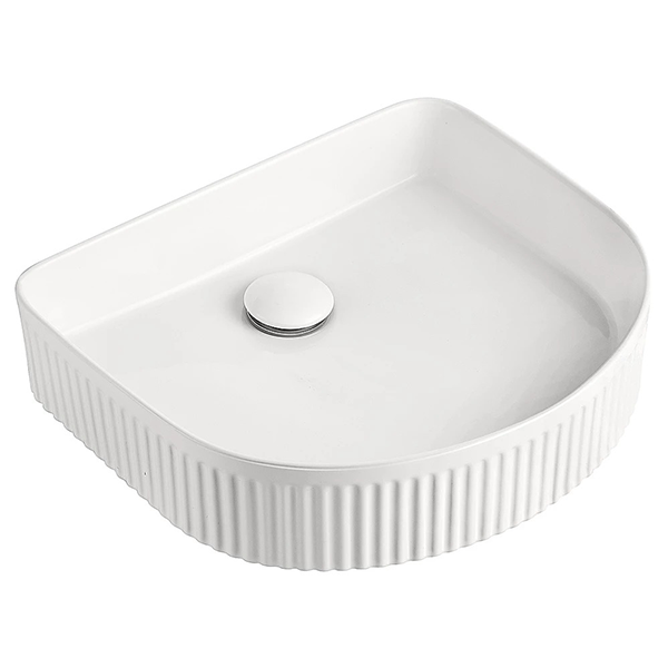 ADP Arch fluted gloss white above counter basin with rounded rectangular shape and central waste hole