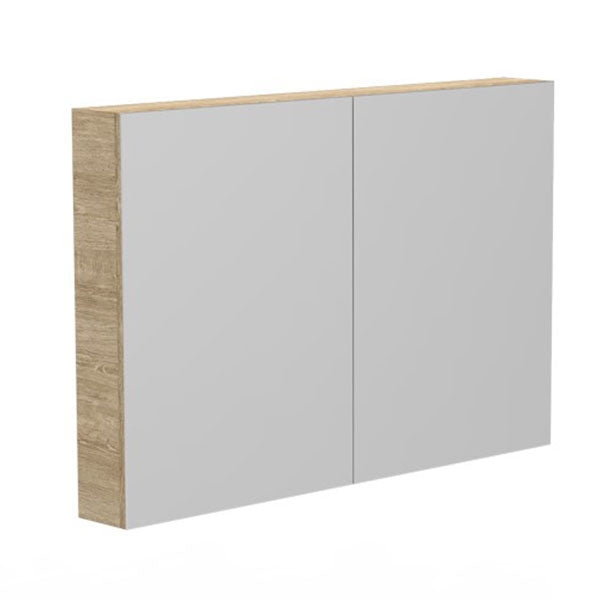 ADP Glacier Pro 1500mm shaving cabinet with two mirrored doors and timber-look side panel, front view