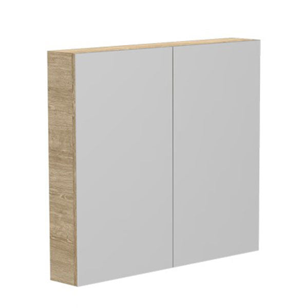 ADP Glacier Lite 1200mm 3-door shaving cabinet with mirrored doors and natural oak side panels, front view