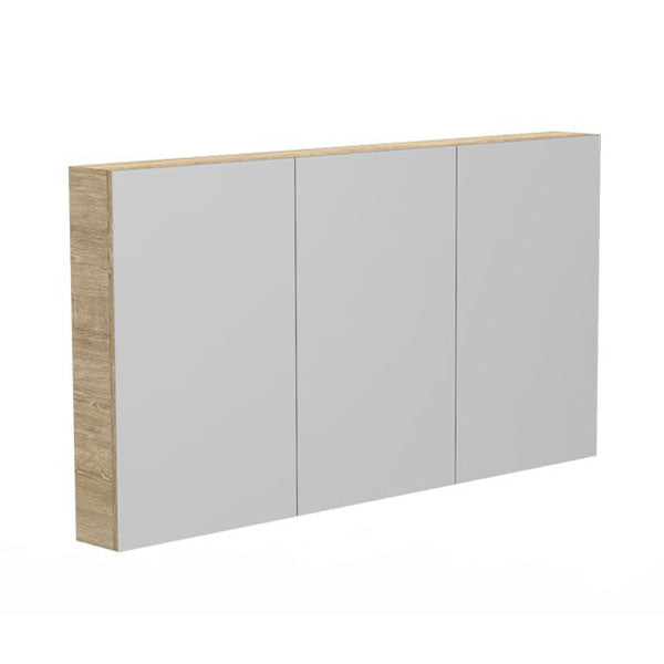 ADP Glacier Lite 1800mm 3-door shaving cabinet in mixed finish, rectangular wall cabinet with mirrored doors and wood-look side panel
