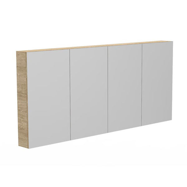 ADP Glacier Lite shaving cabinet with four mirrored doors, white front and timber-look side panel, rectangular wall cabinet