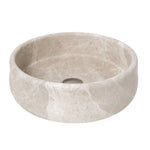 ADP Arlo round above counter basin in royal beige stone, shown front on against a white background.