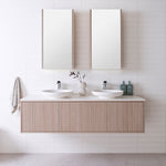 ADP Clifton 1200mm wall hung vanity with Caesarstone top, coastal oak woodgrain front and double basin setup