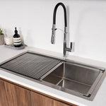ADP Clovelly stainless steel single bowl kitchen sink with roll-up drainer, in benchtop installation