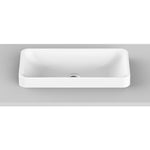 ADP Faith white rectangular solid surface inset basin, front view with centred waste opening