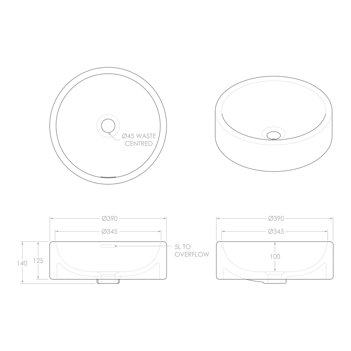 ADP Gerroa 390 Above Counter Basin - Matte White