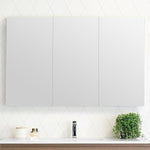 ADP Glacier Lite shaving cabinet in white, wall-mounted above a vanity with three mirrored doors and rectangular profile