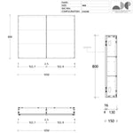 ADP shaving cabinet technical drawing, 1050mm x 800mm, 2-door rectangular mirror cabinet with 150mm depth