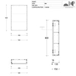 Technical drawing of ADP Gloss Silk shaving cabinet, 500mm rectangular mirror cabinet, front and side dimensions shown